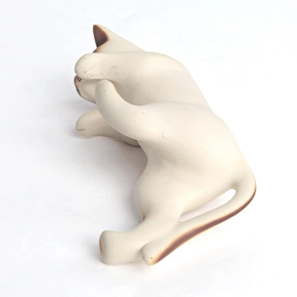 Vintage Siamese Cat Figurine Bisque Porcelain Brown and White